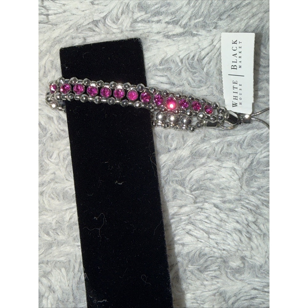 White House Black Market Pink Rhinestone Silver Tone Slider Bracelet 570073218